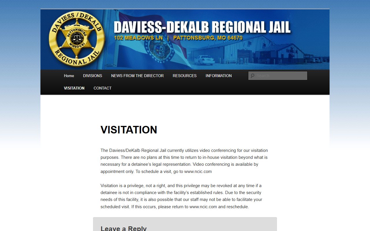 Daviess/DeKalb Regional Jail video visitation rules for inmates